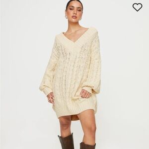 PRINCESS POLLY DRAVI MINI CHUNKY SWEATER DRESS  COLOR OATMEAL  M/L 🥣